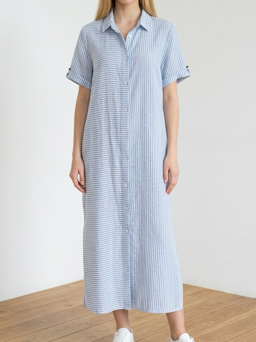 Striped Light Blue Maxi Shirt Dress